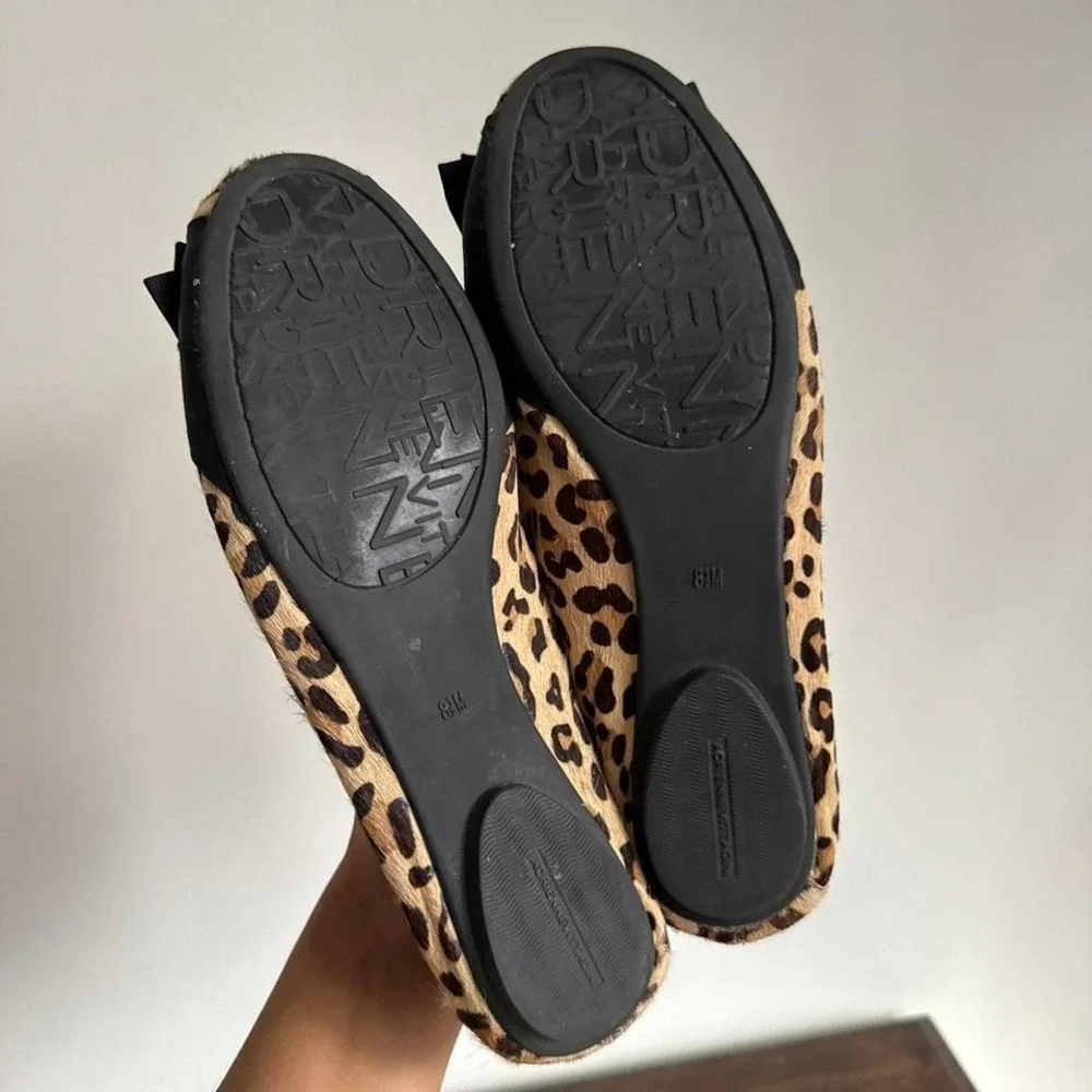Leopard pony‎ hair ballet flat size 8.5 rhinestone bow brown black